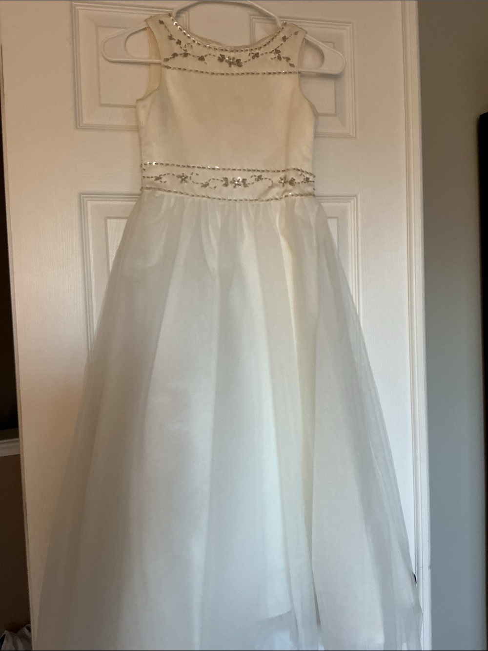 LanTing Bridal Girls Ivory Embellished Tulle Flower Girl Communion Dress-Size 10